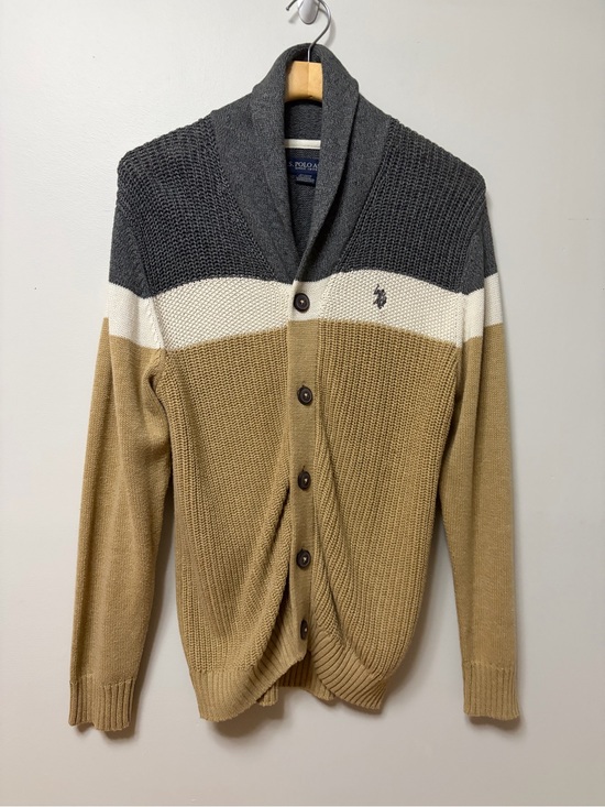 U.S. Polo Assn. Other - U.S. Polo Assn. Men's Colorblock Shawl Collar Cardigan Sweater Khaki Gray Small
